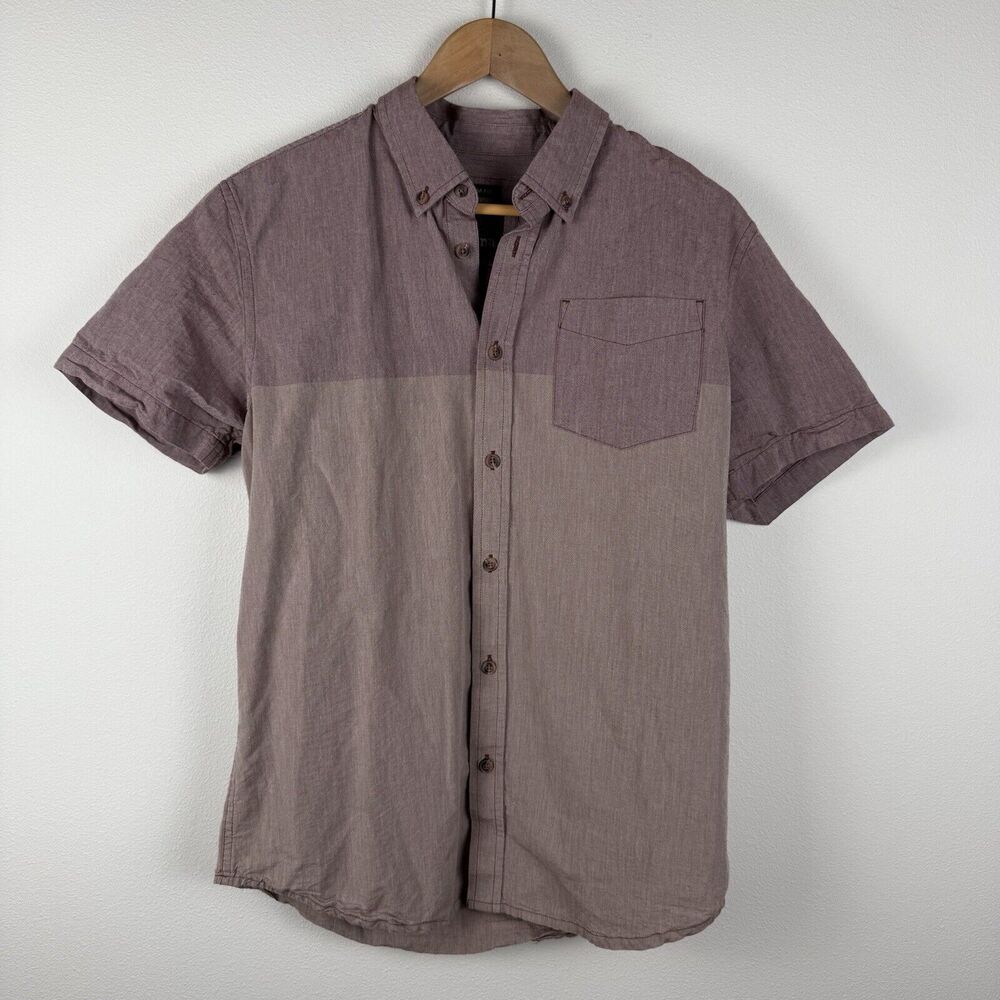 Prana Men's Short Sleeve Button Up Slim Fit Shirt Sz M Maroon Casual Outdoor